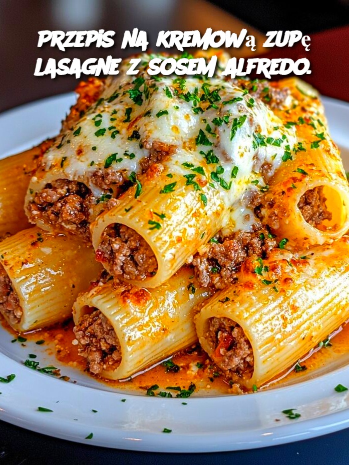 Przepis na kremową zupę lasagne z sosem Alfredo.