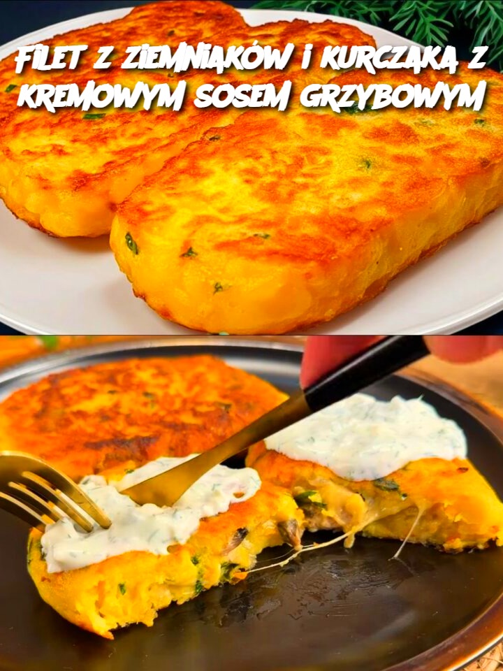 Filet z ziemniaków i kurczaka z kremowym sosem grzybowym